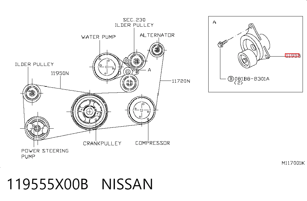 Tensor de correa de alternador para Nissan Navara NP300 III D40