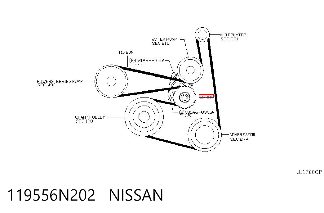 119556N202 Nissan/Infiniti Tensor de correa de alternador