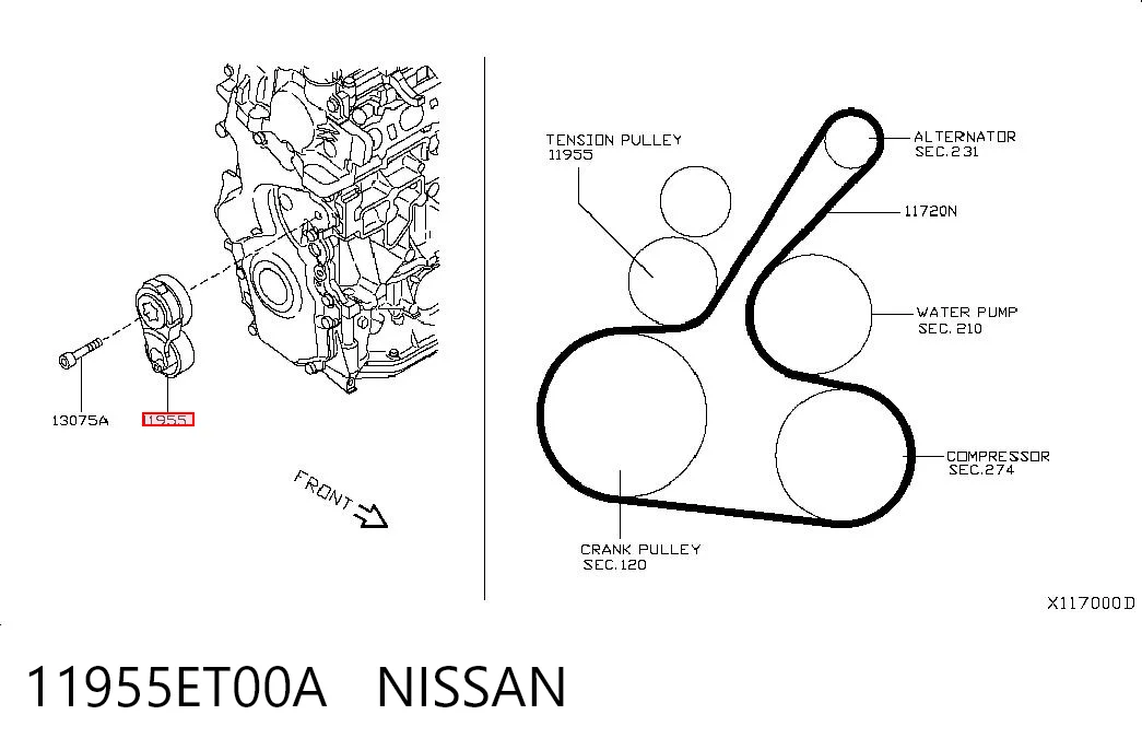 11955ET00A Nissan/Infiniti Tensor de correa de alternador