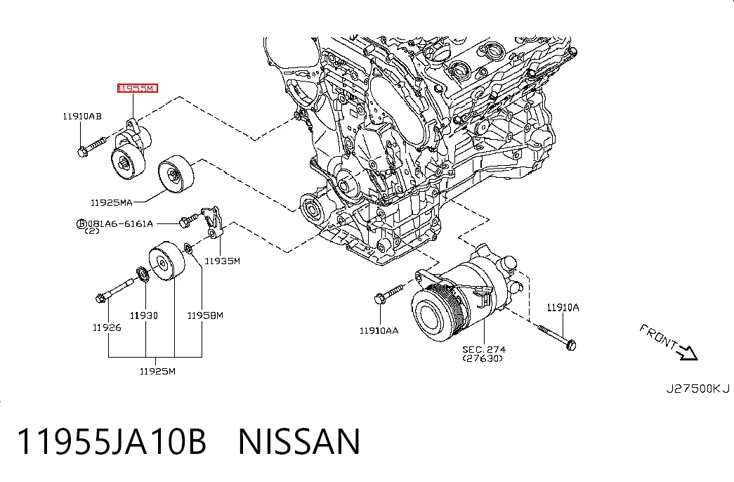 Tensor de la correa trapecial poli v Nissan Murano 