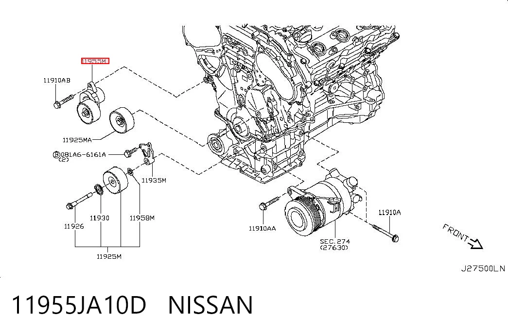 11955JA10D Nissan/Infiniti Tensor de correa de alternador