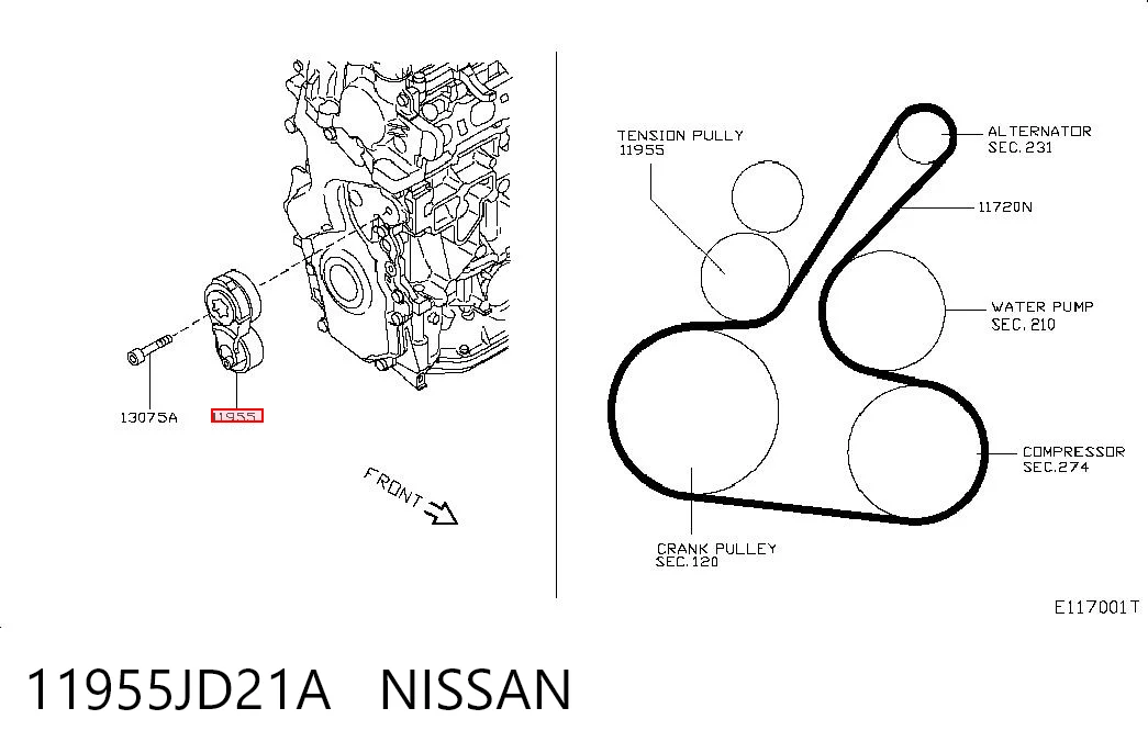 11955JD21A Nissan/Infiniti Tensor de correa de alternador