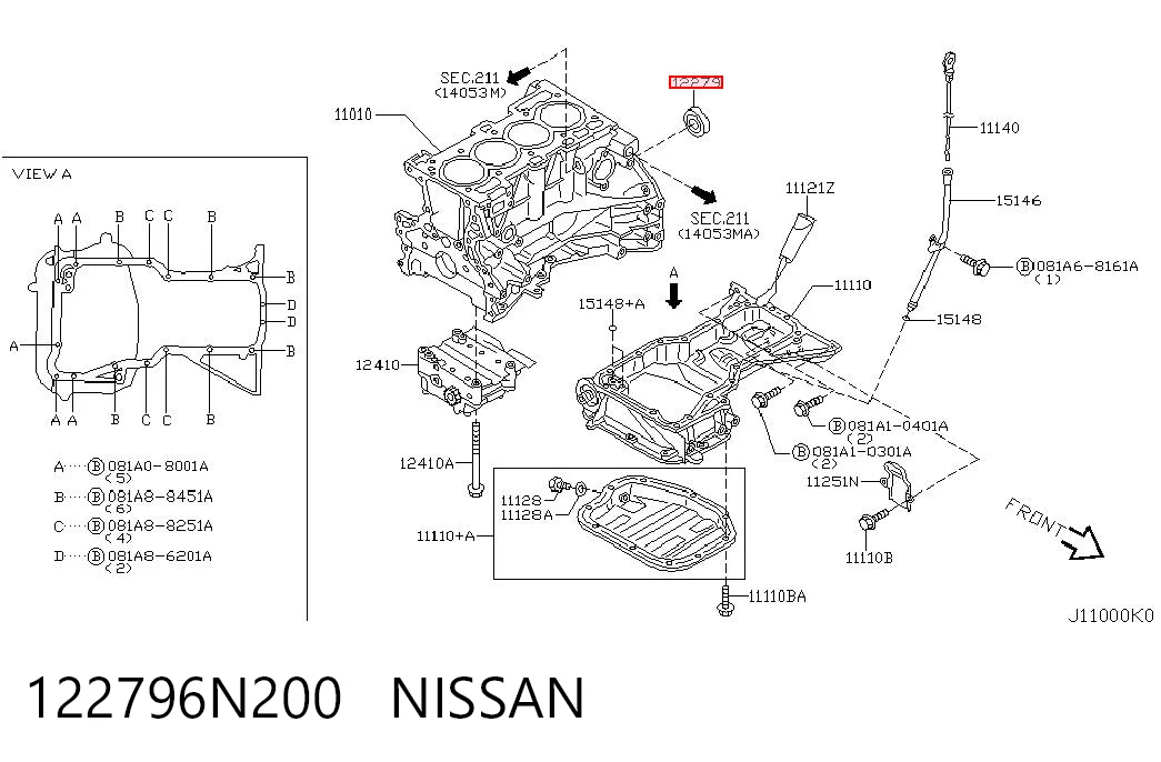 122796N200 Nissan/Infiniti Anillo retén cigüeñal