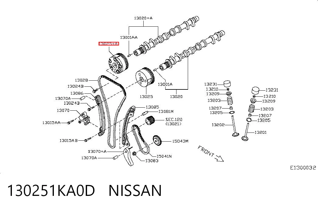 130251KA0D Nissan/Infiniti Engranaje del árbol de levas de escape