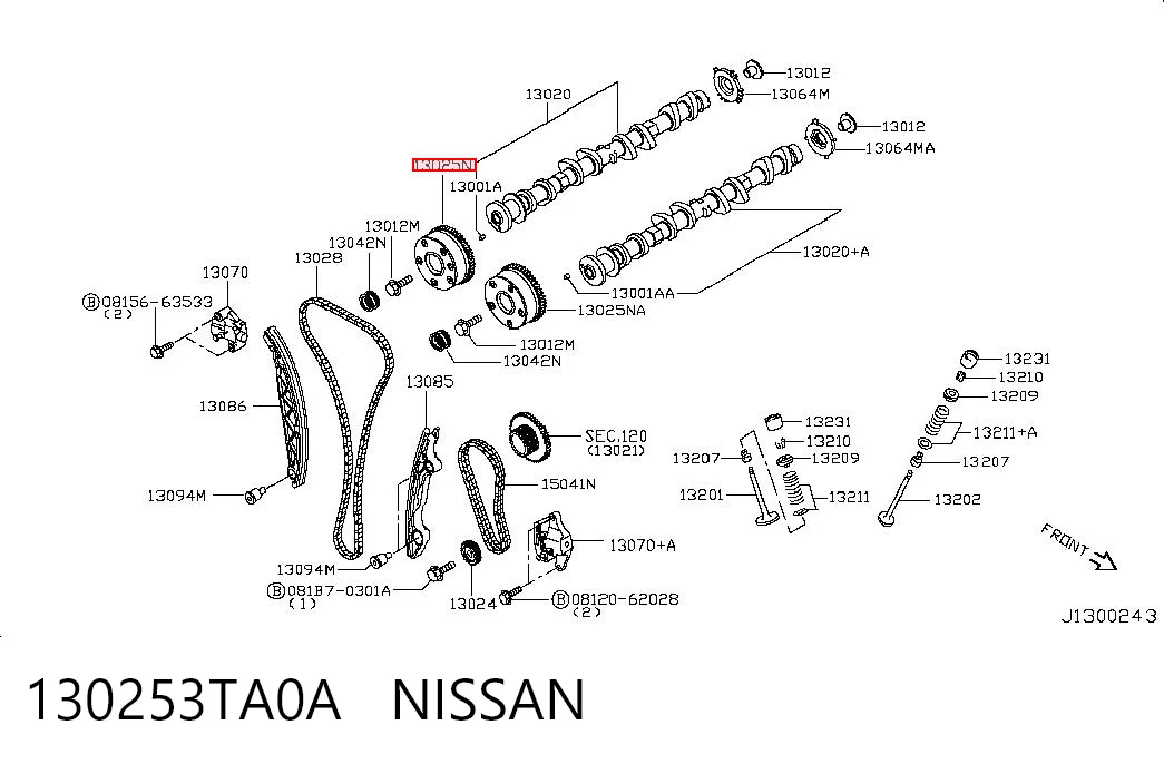 130253TA0A Nissan/Infiniti Engranaje árbol de levas lado de admisión