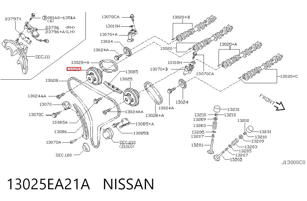 13025EA21A Nissan/Infiniti Engranaje árbol de levas lado de admisión