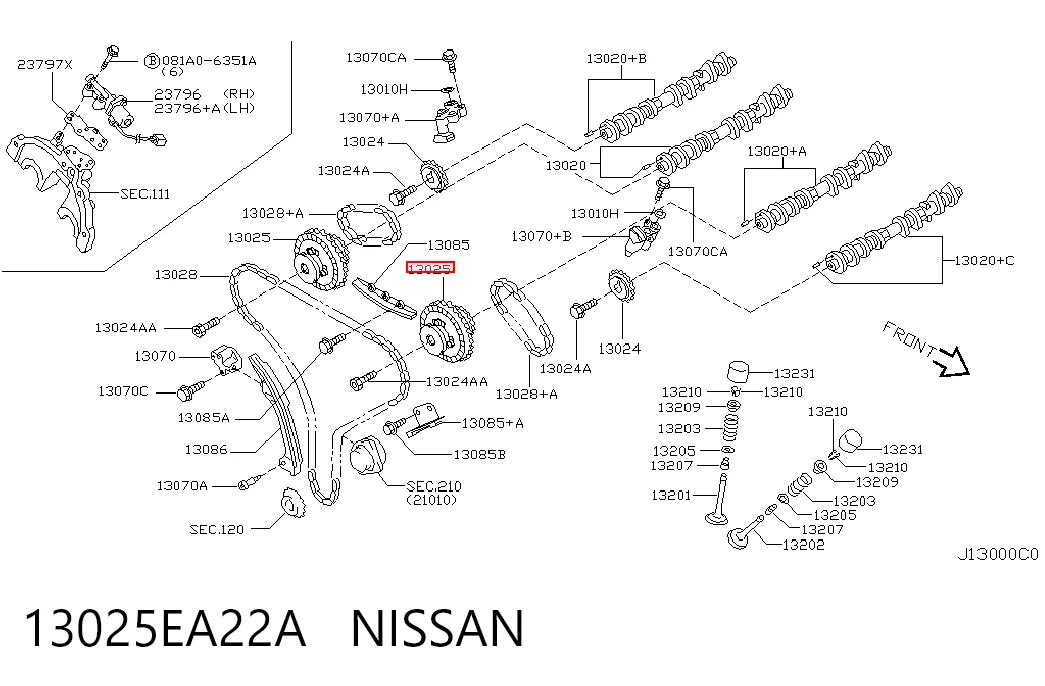 13025EA22A Nissan/Infiniti Engranaje árbol de levas lado de admisión