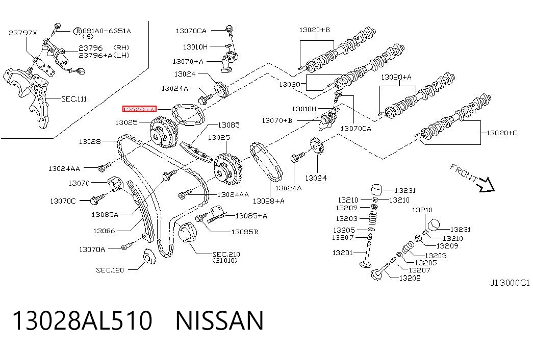 13028AL510 Nissan/Infiniti Cadena de distribución del eje de equilibrado