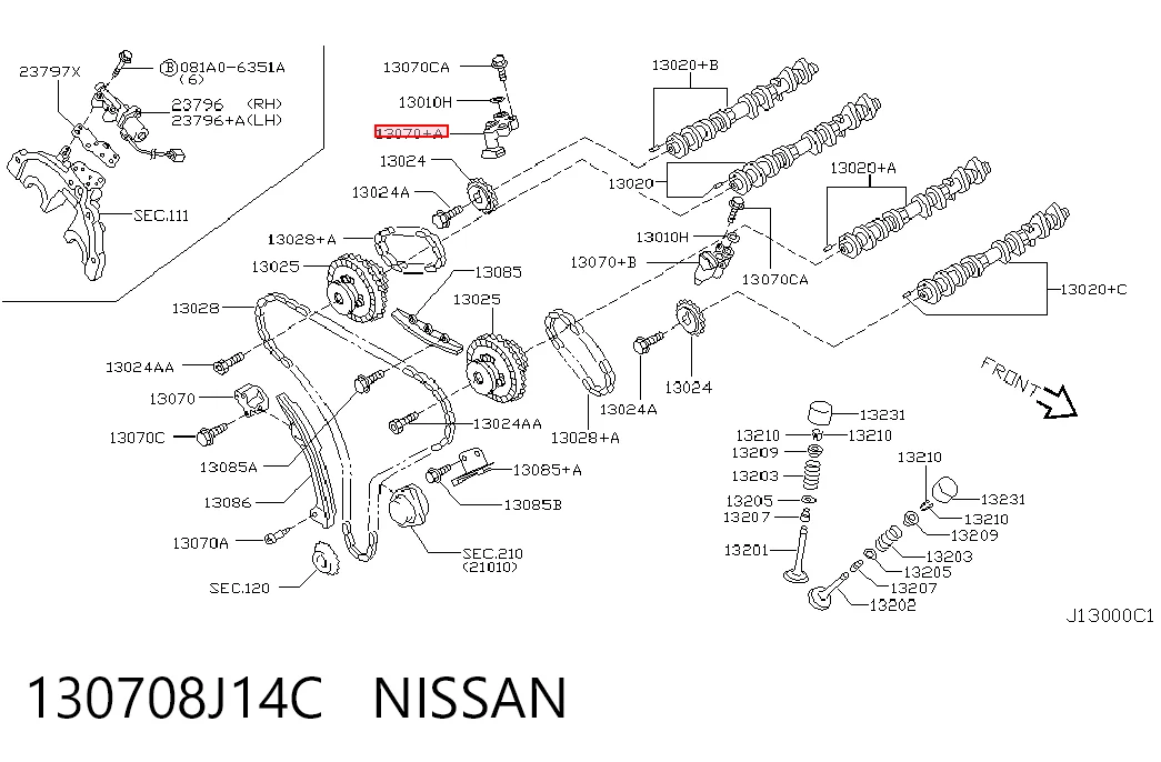 130708J14C Nissan/Infiniti Tensor derecho de cadena de distribución