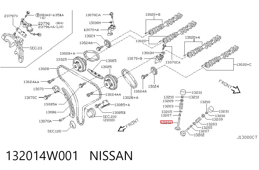 132014W001 Nissan/Infiniti Válvula de admisión