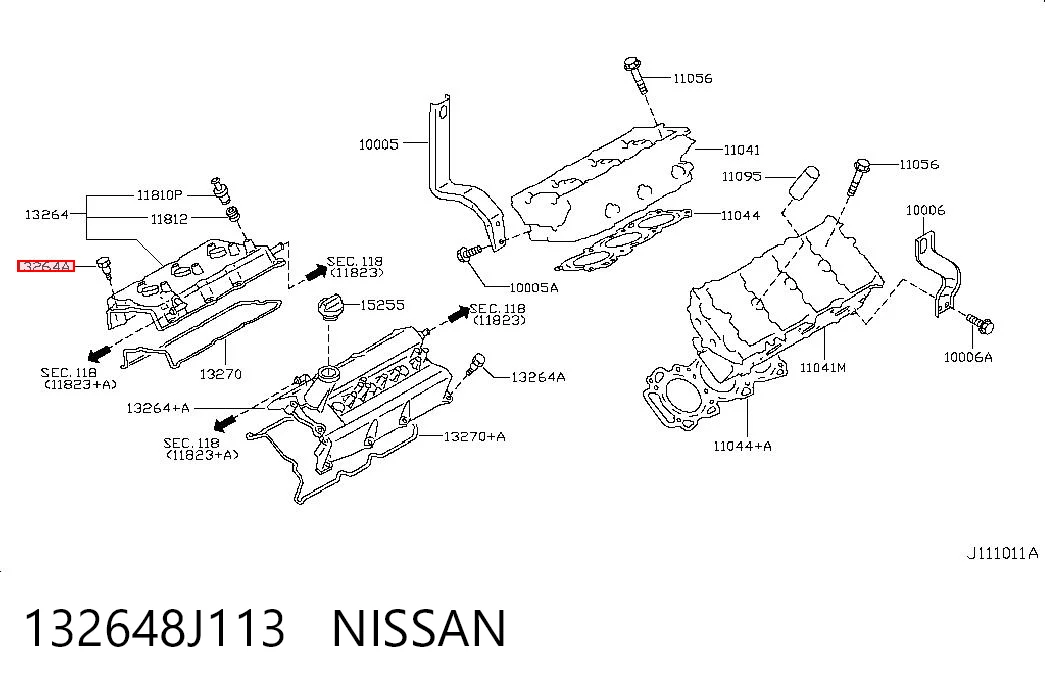 132648J113 Nissan/Infiniti Tapa de válvulas izquierda