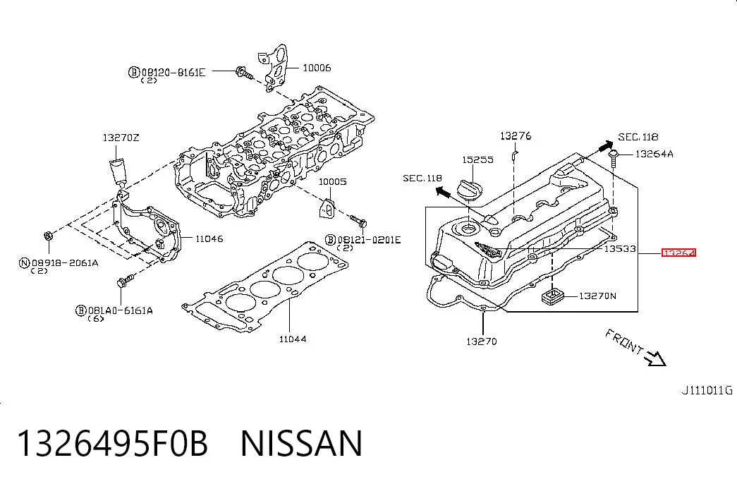 1326495F0B Nissan/Infiniti Tapa de culata