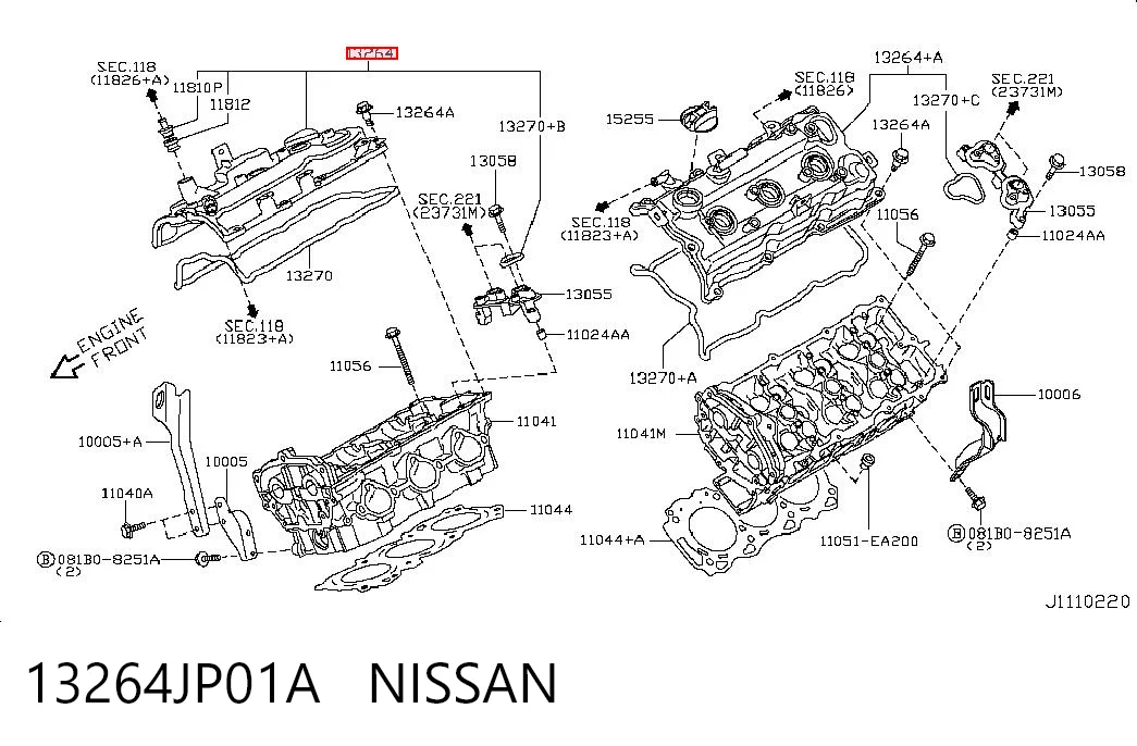 13264JP01A Nissan/Infiniti Tapa de válvula derecha