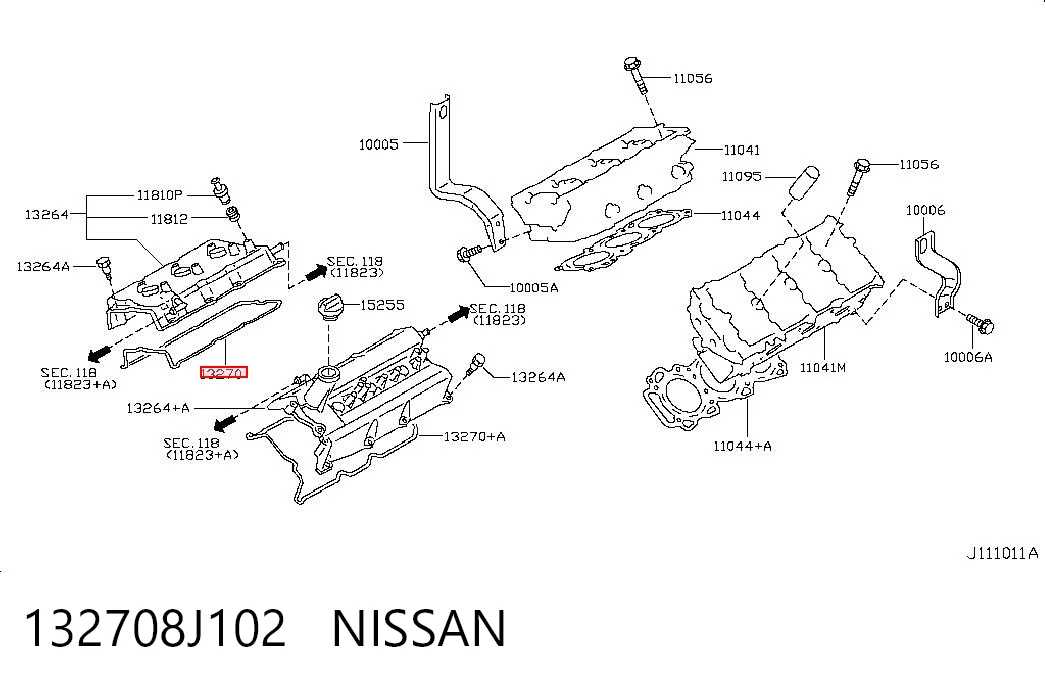 132708J102 Nissan/Infiniti Junta de tapa de válvulas derecha