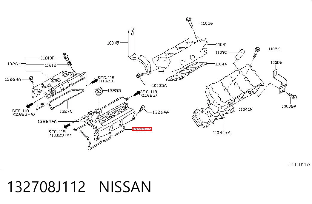132708J112 Nissan/Infiniti Junta de tapa de balancines izquierda