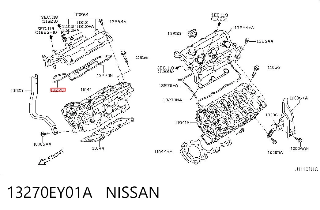 13270EY01A Nissan/Infiniti Junta de tapa de válvulas derecha