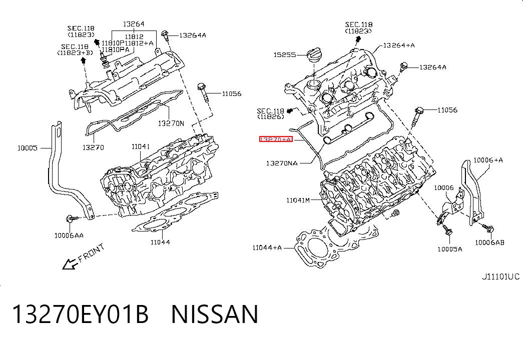 13270EY01B Nissan/Infiniti Junta de tapa de balancines izquierda