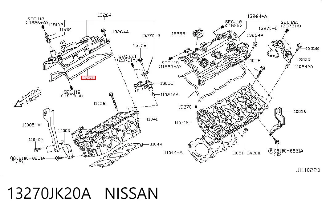 13270JK20A Nissan/Infiniti Junta de tapa de válvulas derecha