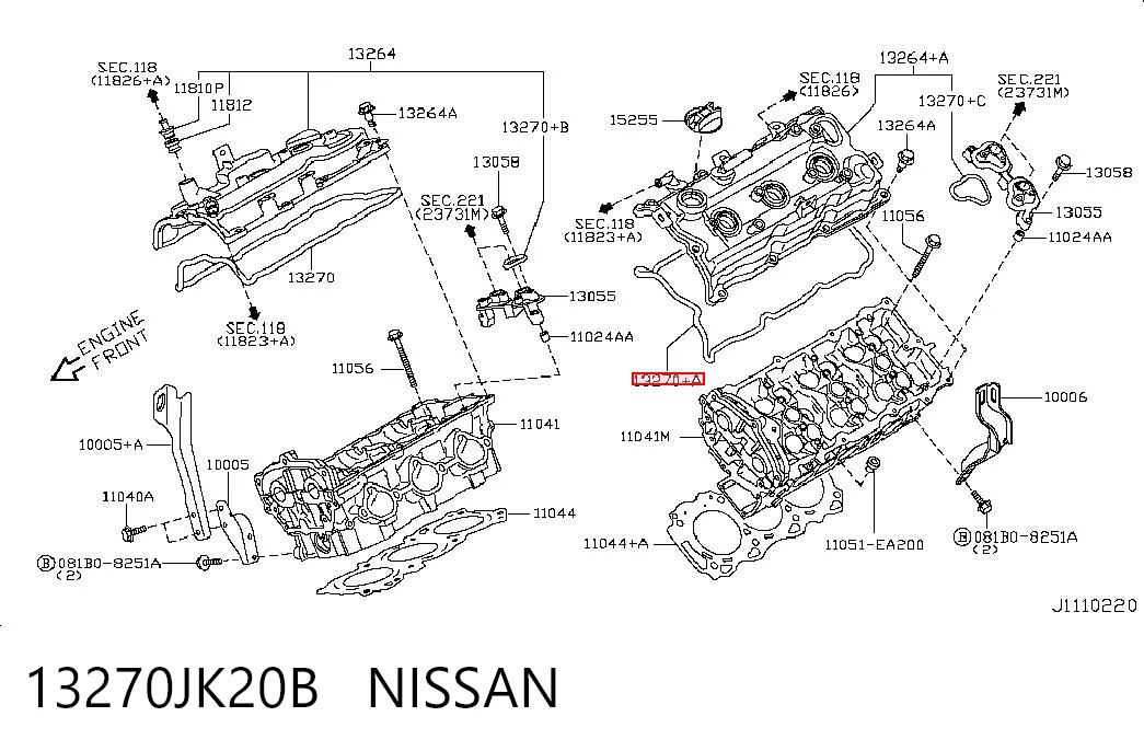 13270JK20B Nissan/Infiniti Junta de tapa de balancines izquierda