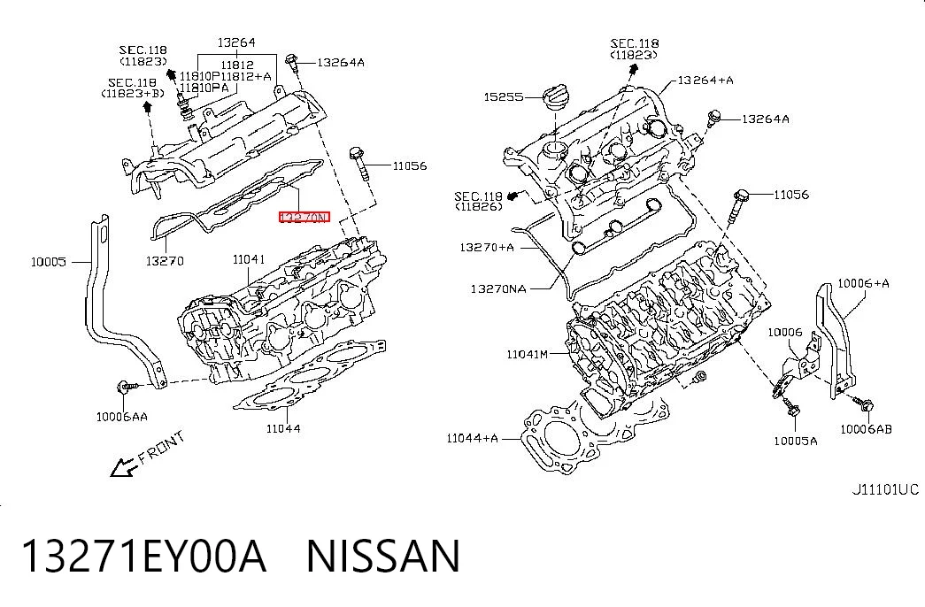 13271EY00A Nissan/Infiniti Junta interior de tapa de balancines