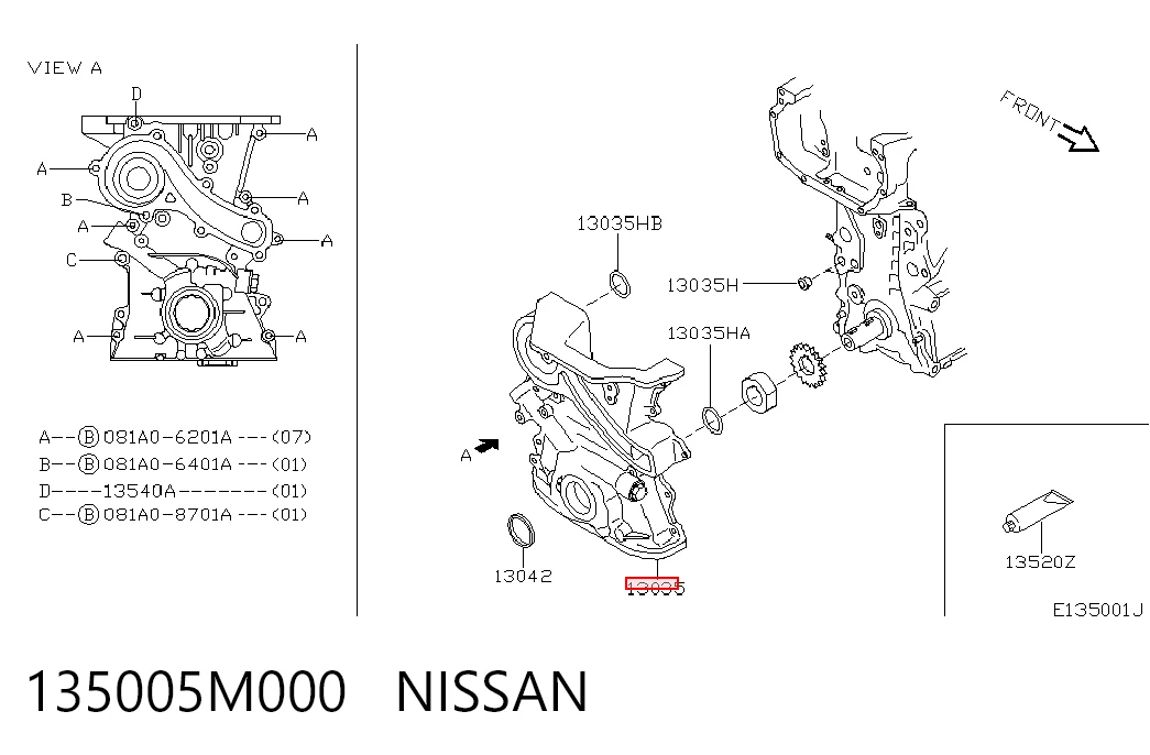 Tapa delantera del motor 135005M000 NISSAN