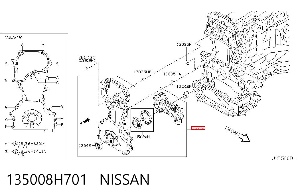 Tapa delantera del motor 135008H701 NISSAN