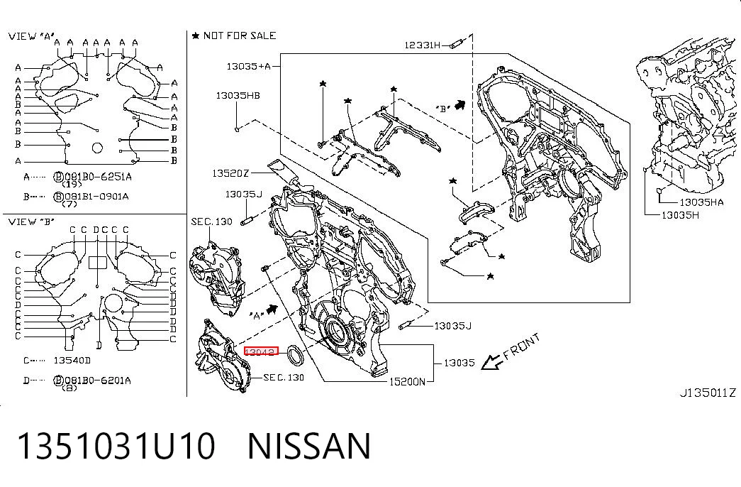1351031U10 Nissan/Infiniti Retén del cigüeñal frontal