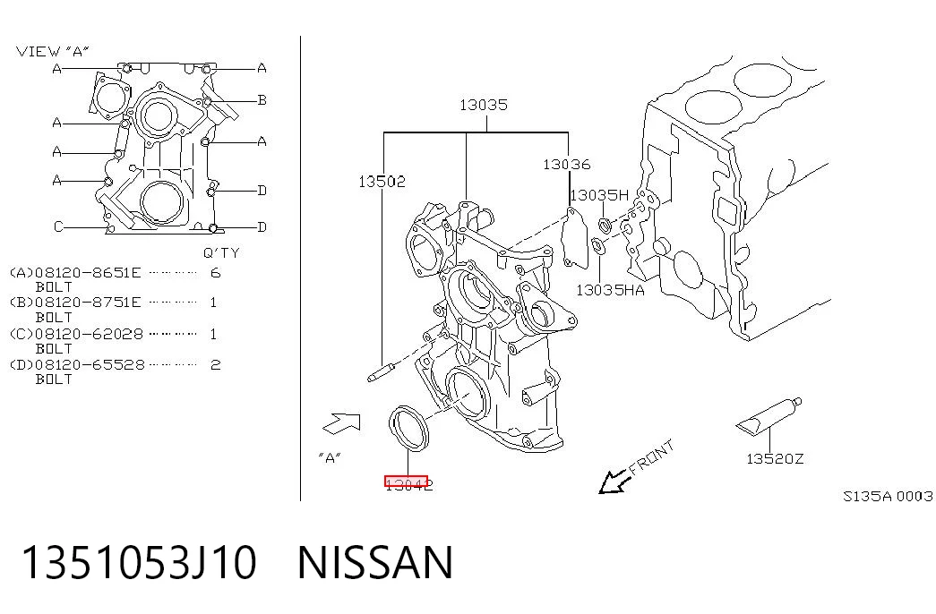 Retén de cigüeñal frontal 135106N200 Toyota