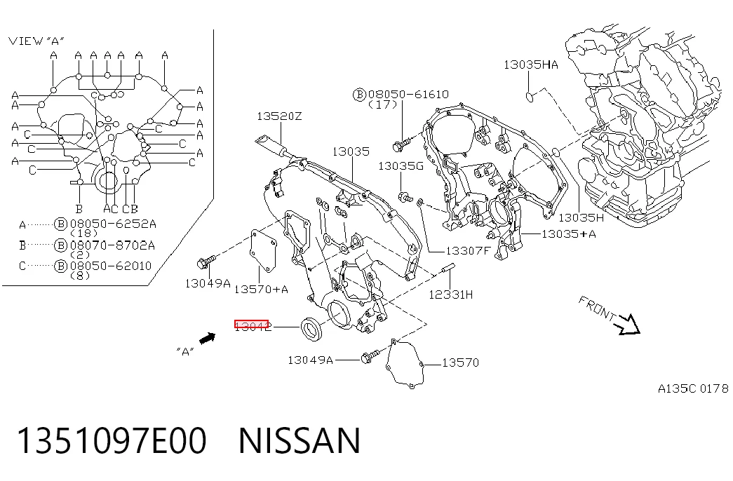 Retén delantero del cigüeñal 1351097E00 NISSAN