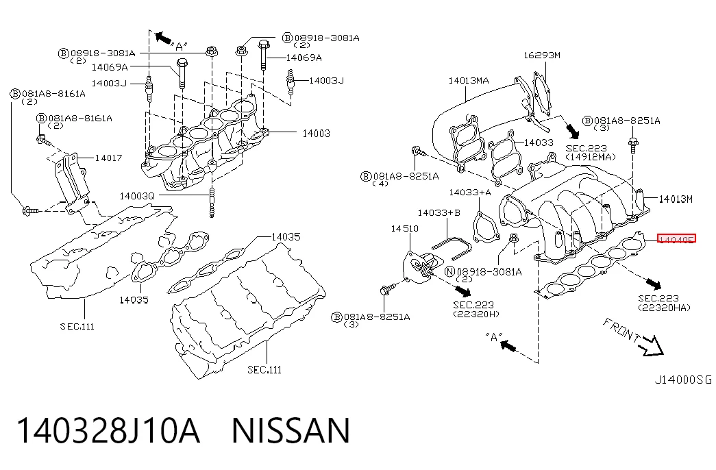 140328J10A Nissan/Infiniti Junta superior del colector de admisión