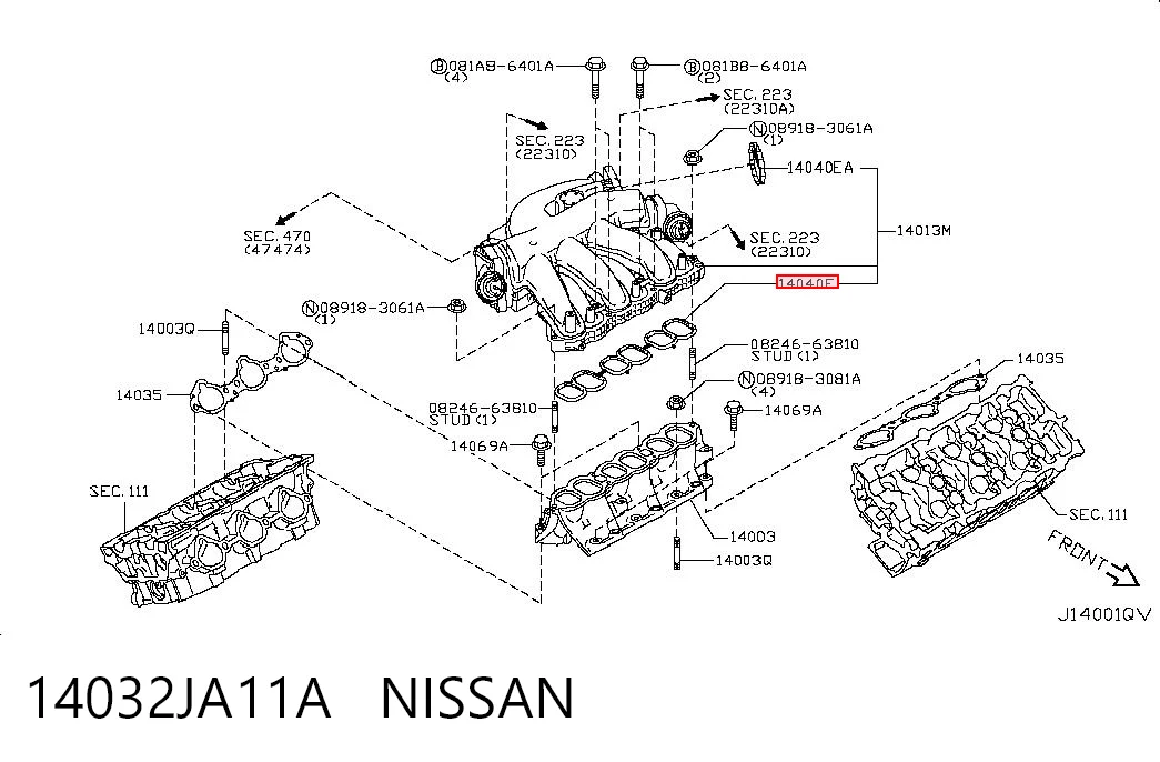 14032JA11A Nissan/Infiniti Junta superior del colector de admisión