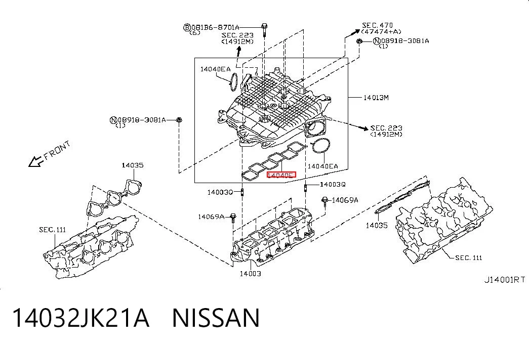 14032JK21A Nissan/Infiniti Junta inferior del colector de admisión
