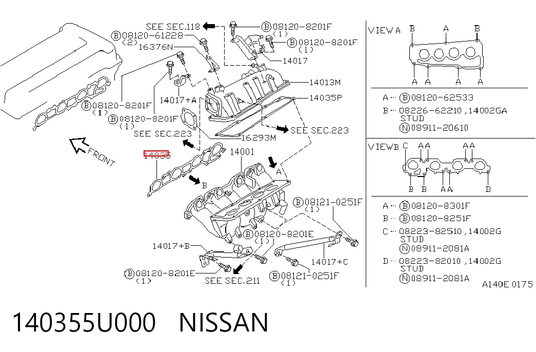 Juego de juntas, colector de admisión para Nissan Primera  P10