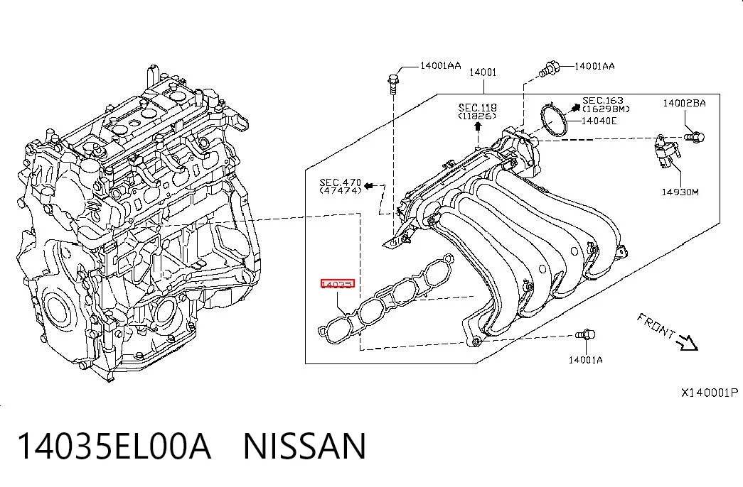 14035EL00A Nissan/Infiniti Juego de juntas, colector de admisión