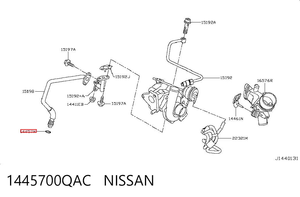 1445700QAC Nissan/Infiniti Junta de manguera de drenaje de aceite de turbina