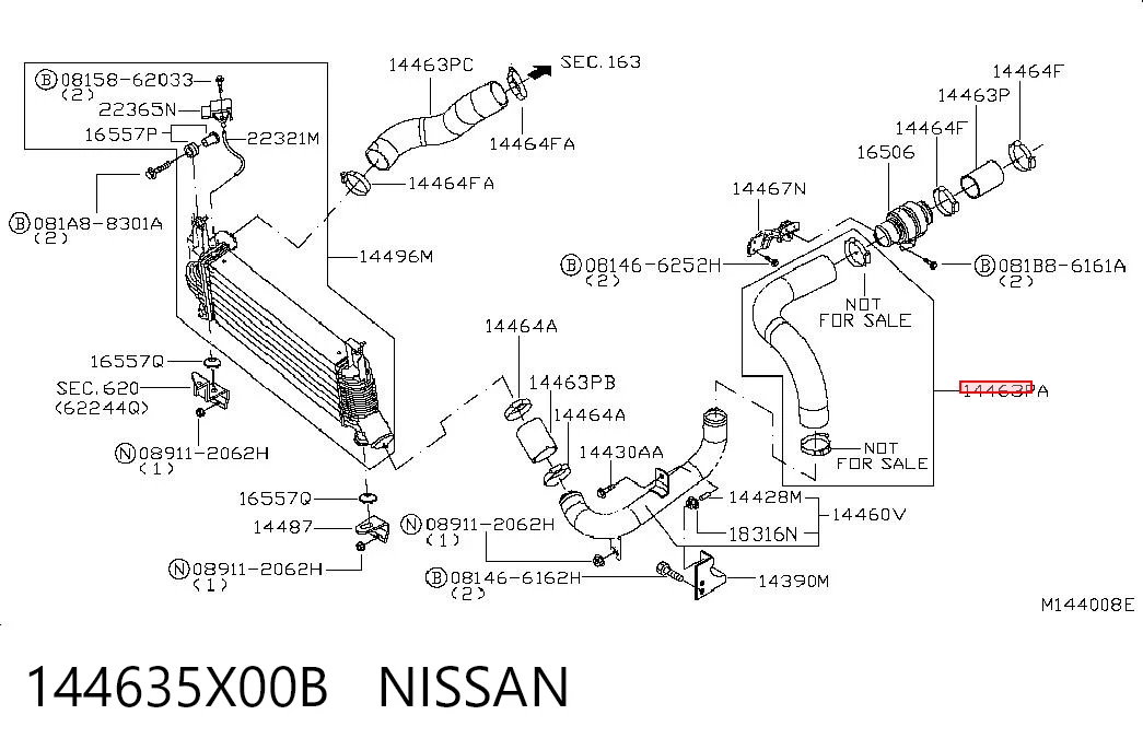 144635X00B Nissan/Infiniti Manguera del intercooler