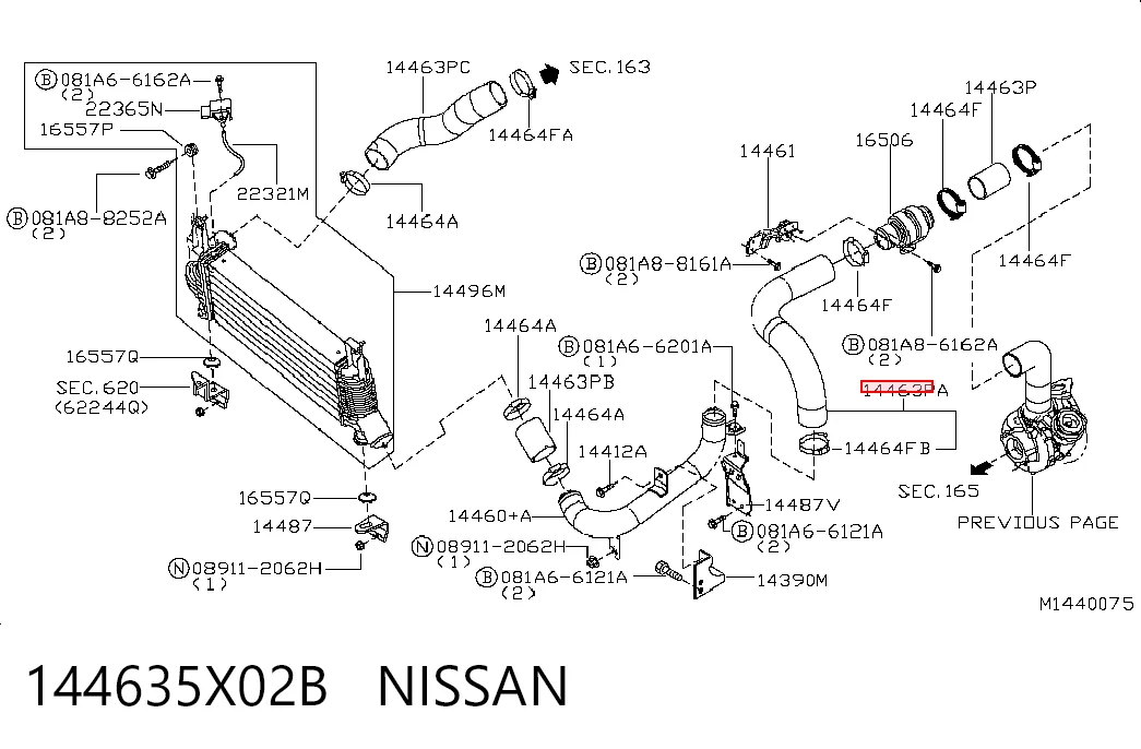 144635X02B Nissan/Infiniti Manguera del intercooler
