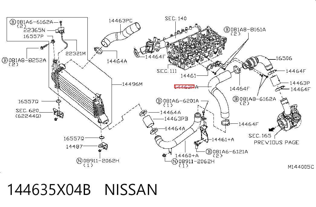 144635X04B Nissan/Infiniti Manguera del intercooler