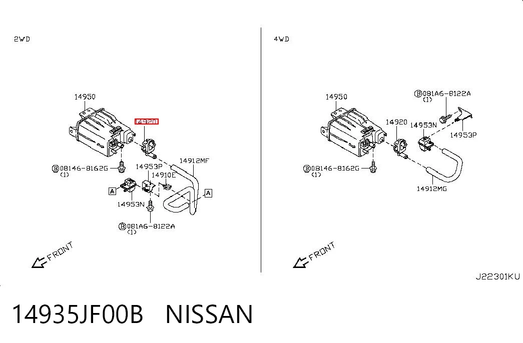 Válvula de purga de vapores de combustible 14935JF00B NISSAN