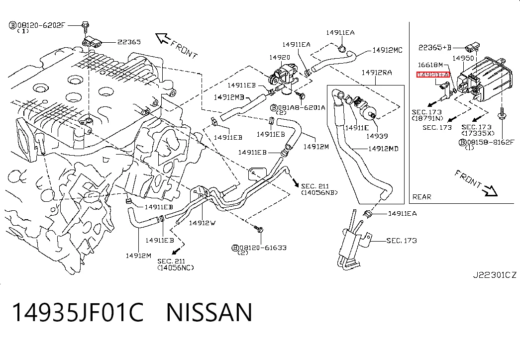Válvula de purga de vapores de combustible 14935JF01C NISSAN