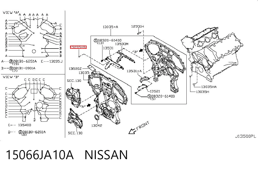 15066JA10A Nissan/Infiniti Junta de tapa frontal del motor, retén de la bomba de inyección