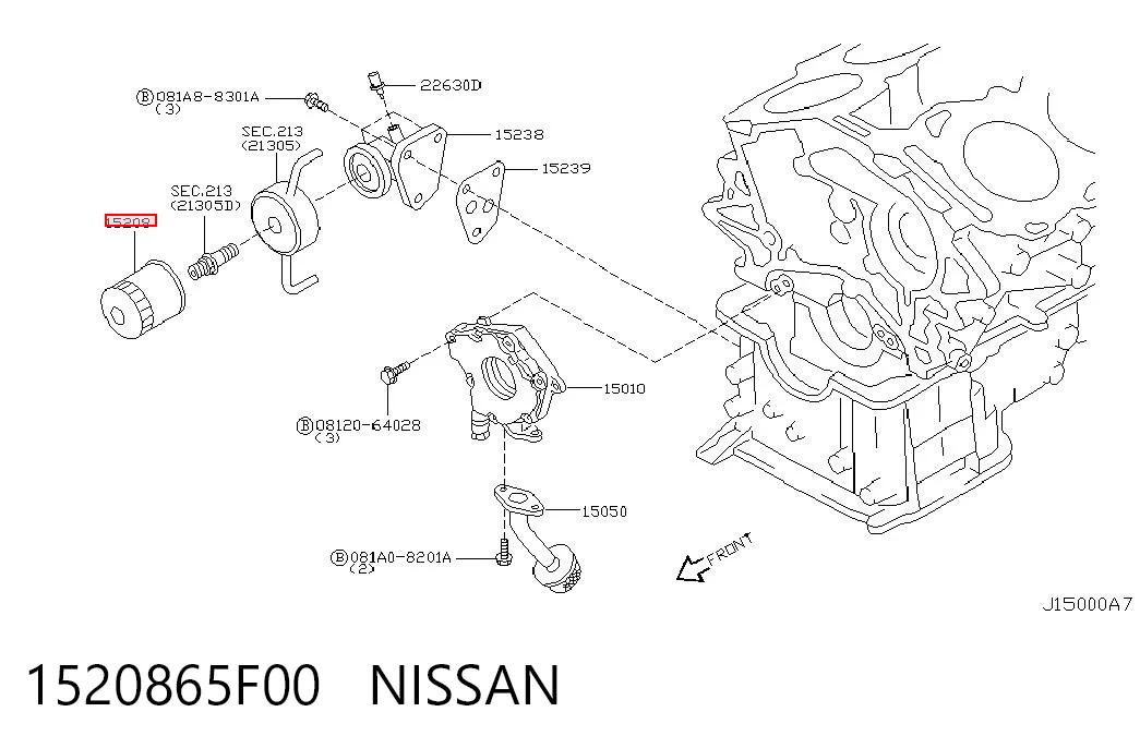 1520865F00 Nissan/Infiniti Filtro aceite