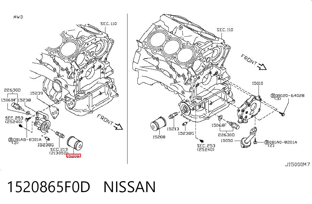 1520865F0D Nissan/Infiniti Filtro aceite