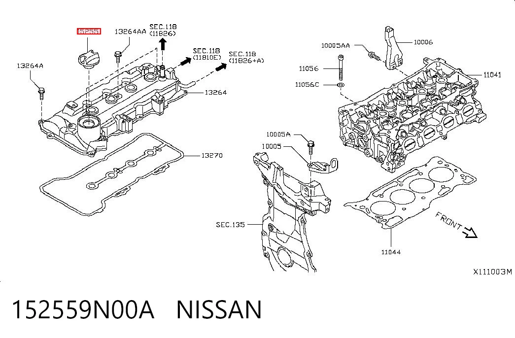 152559N00A Nissan/Infiniti Tapa, tubuladura de relleno de aceite