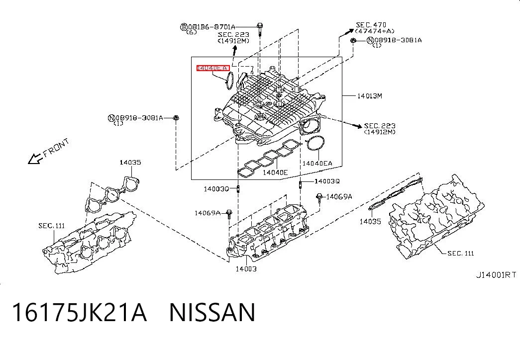 16175JK21A Nissan/Infiniti Junta superior del colector de admisión