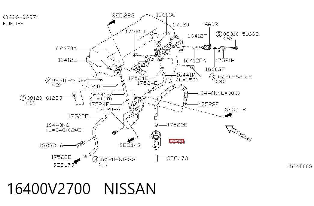 16400V2700 Nissan/Infiniti Filtro de gasolina