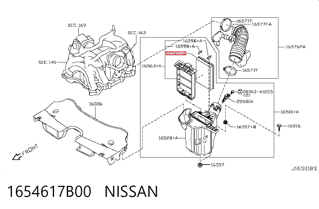 1654617B00 Nissan/Infiniti Filtro de aire de motor