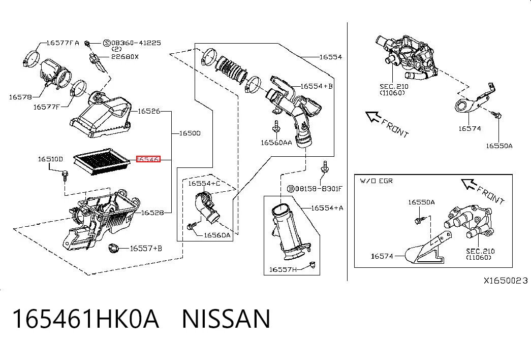 165461HK0A Nissan/Infiniti Filtro de aire de motor