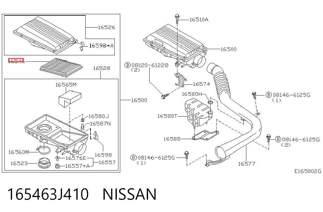 165463J410 Nissan/Infiniti Filtro de aire de motor