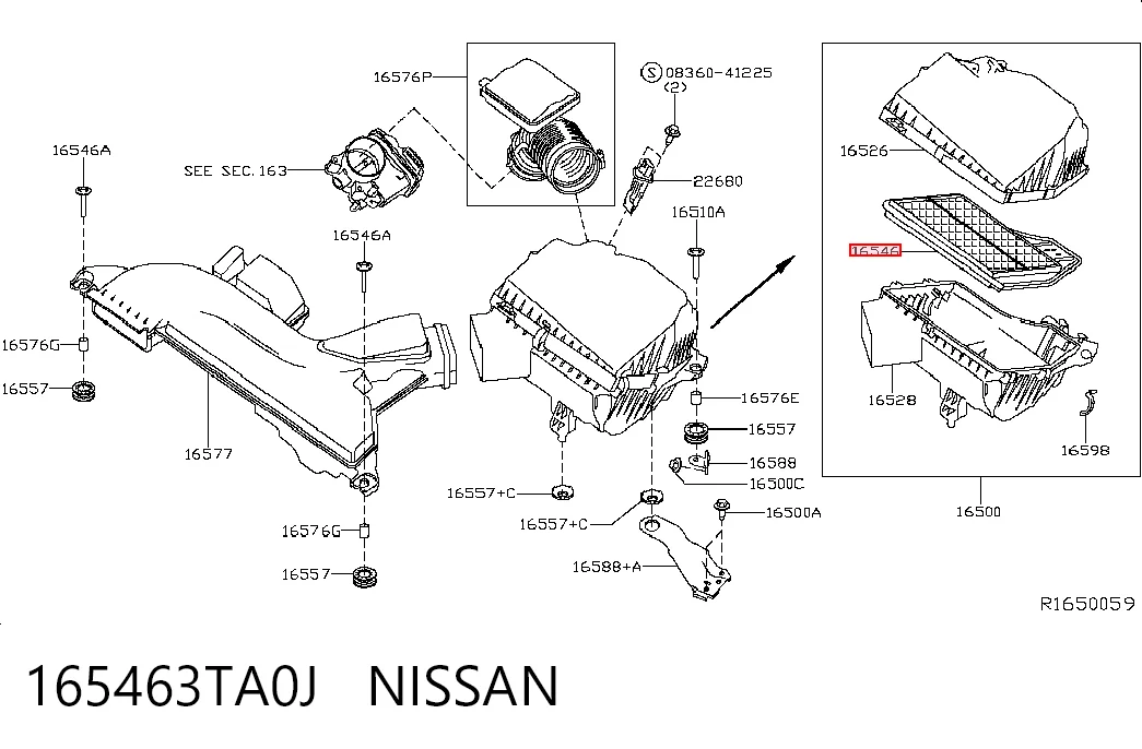 165463TA0J Nissan/Infiniti Filtro de aire de motor